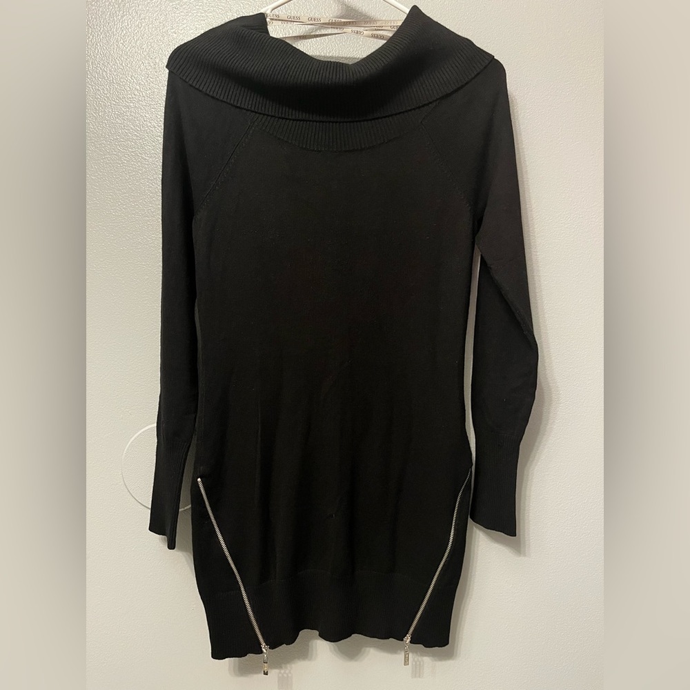Guess Cowl Neck Zippers Sweater Dress Size Medium Black